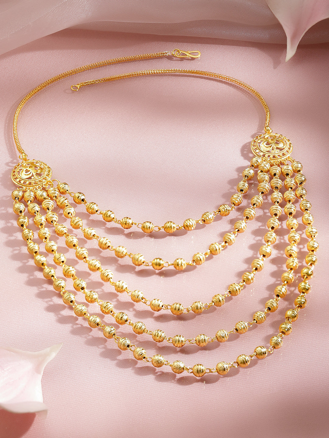 Gold Beaded Layered Necklace フリーサイズ