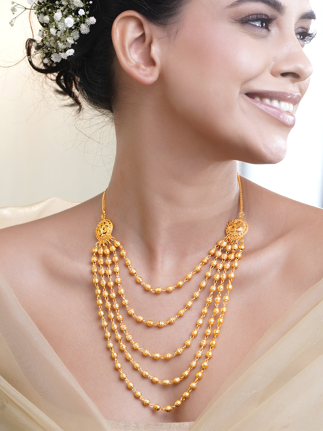 Gold Beaded Layered Necklace フリーサイズ