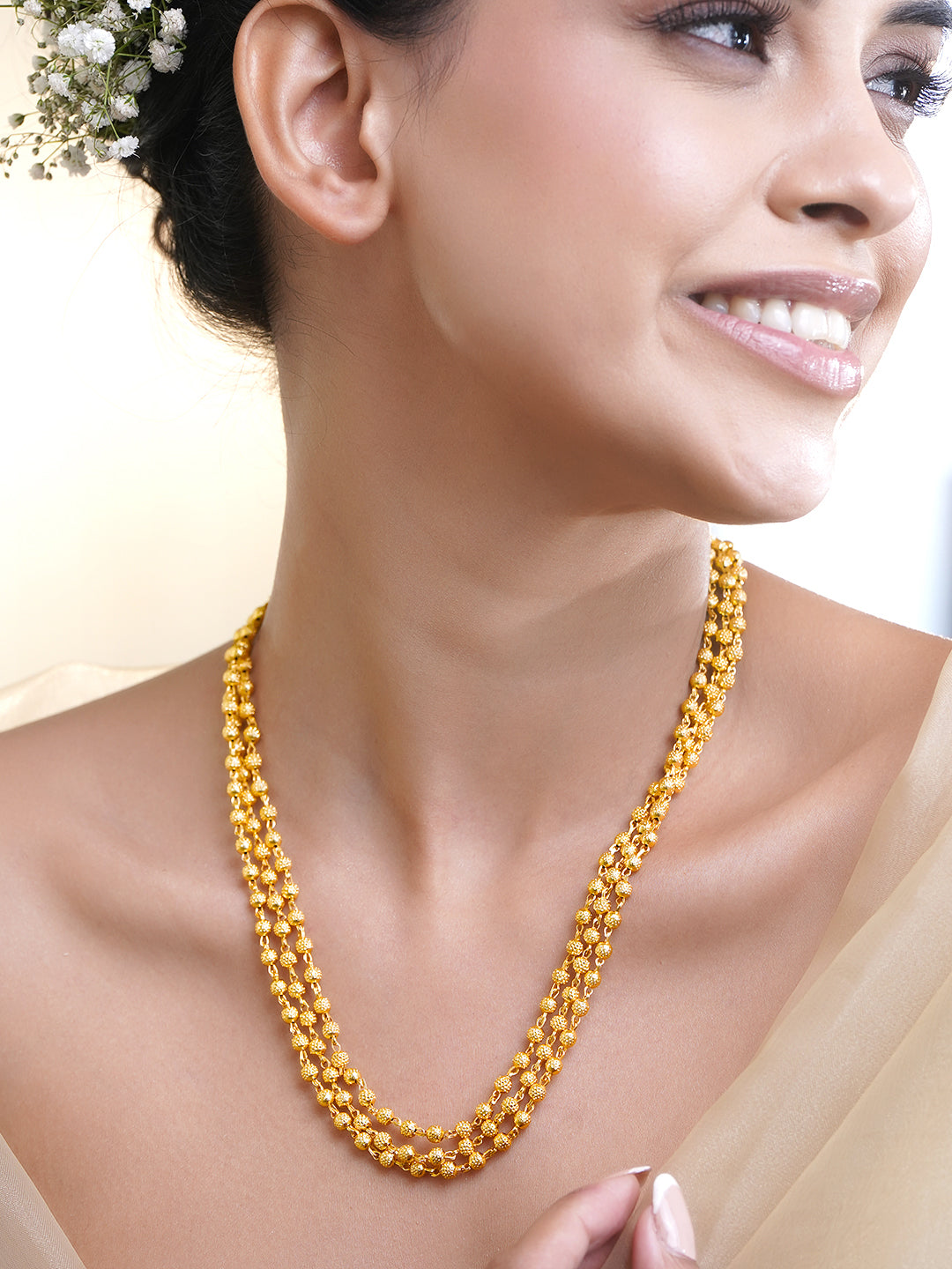 Traditional Gold Beaded Layered Necklace フリーサイズ
