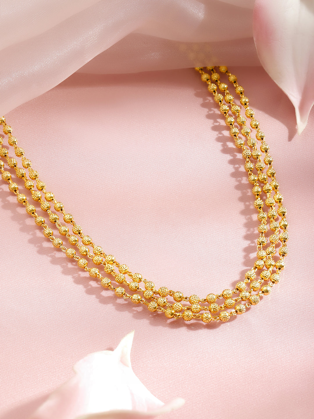 Traditional Gold Beaded Layered Necklace フリーサイズ