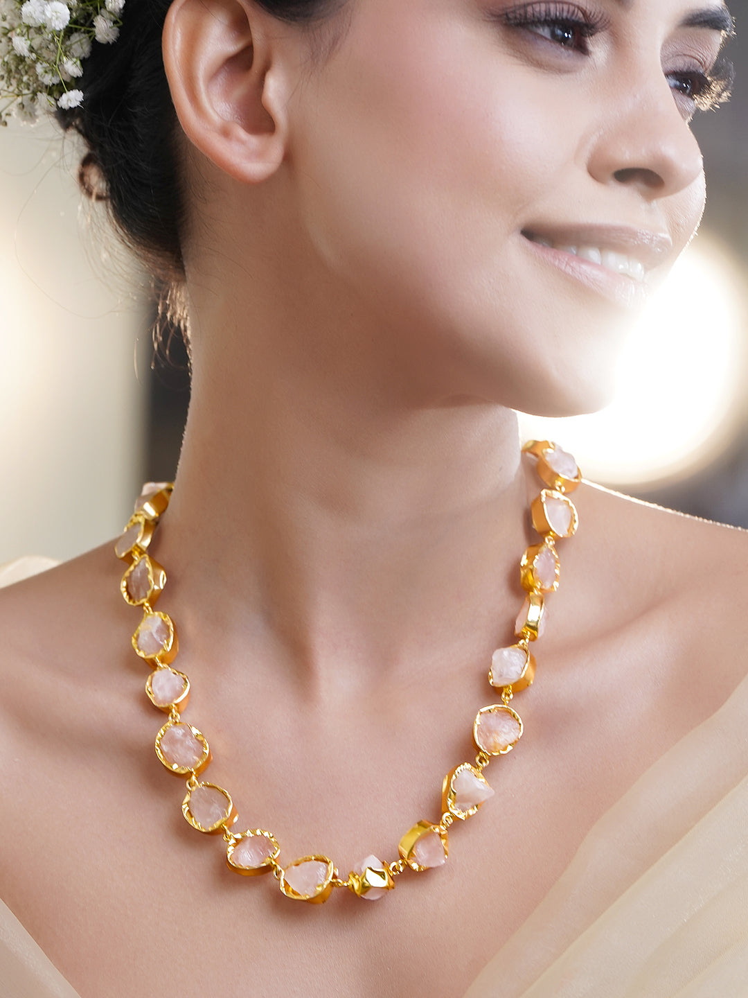 Pink Crystal Gold Toned Necklace フリーサイズ