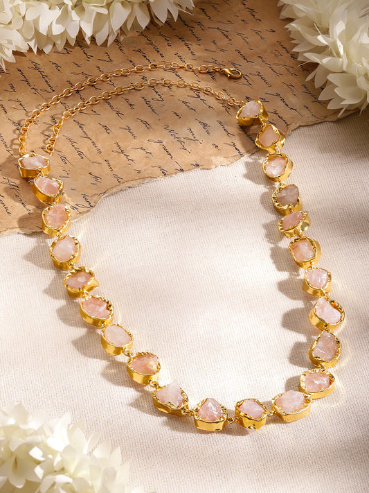 Pink Crystal Gold Toned Necklace フリーサイズ