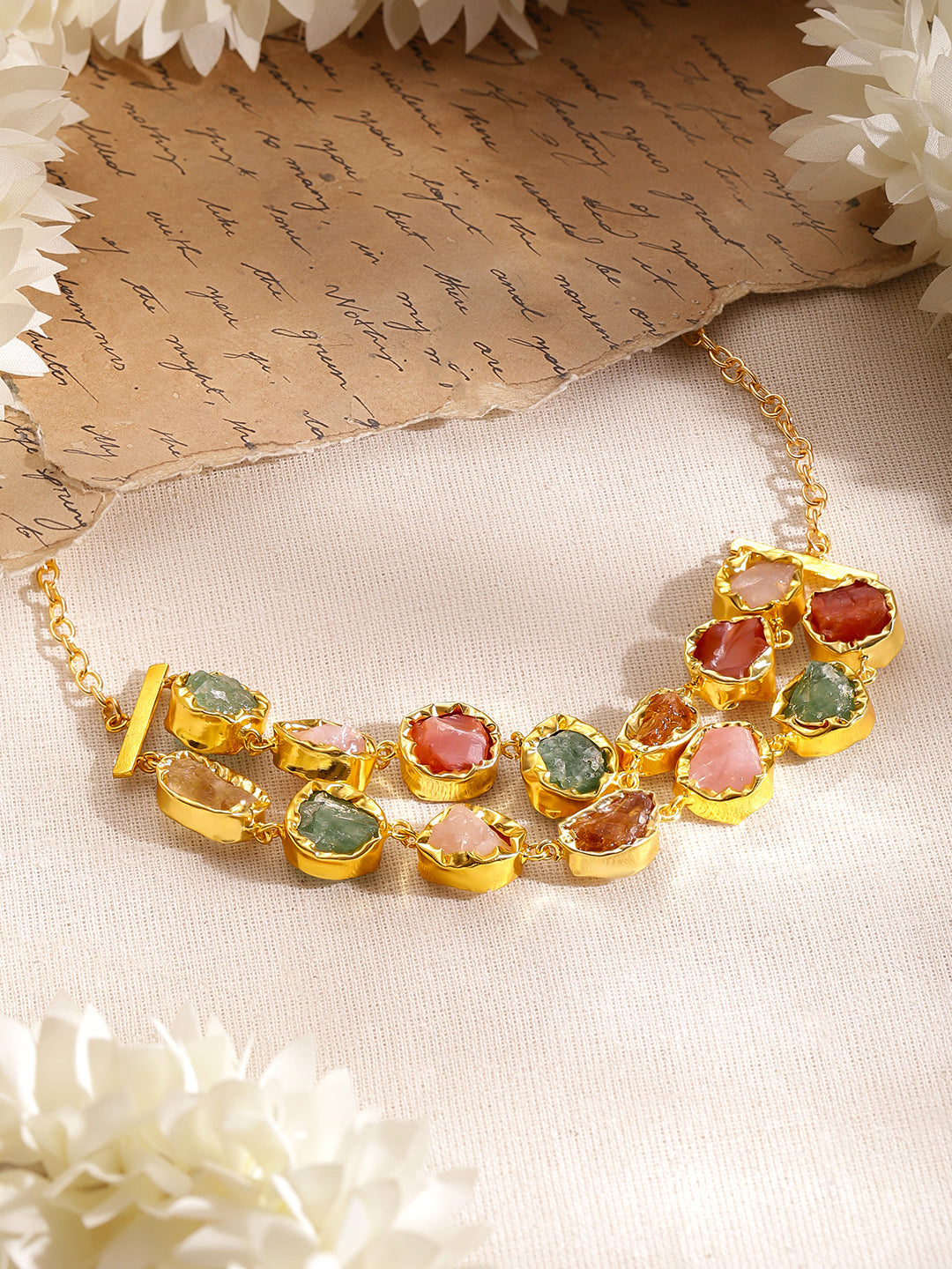 Multicolor Crystal Layered Gold Necklace フリーサイズ