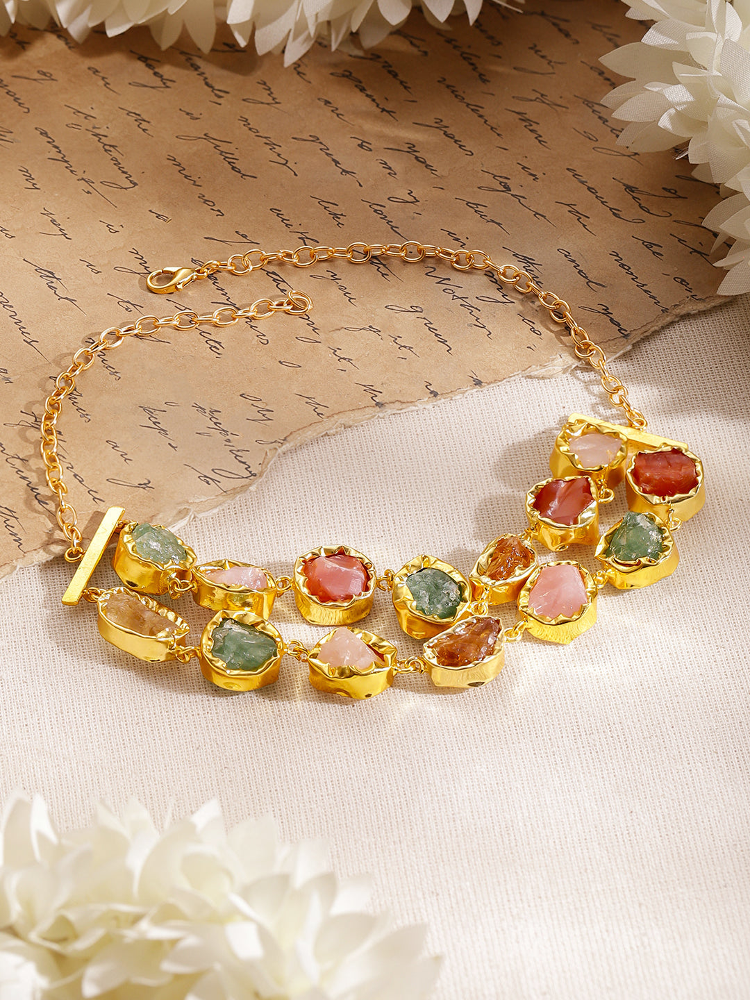 Multicolor Crystal Layered Gold Necklace フリーサイズ