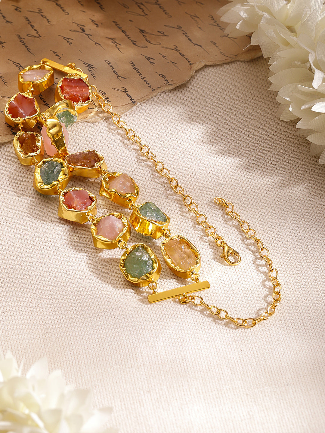 Multicolor Crystal Layered Gold Necklace フリーサイズ