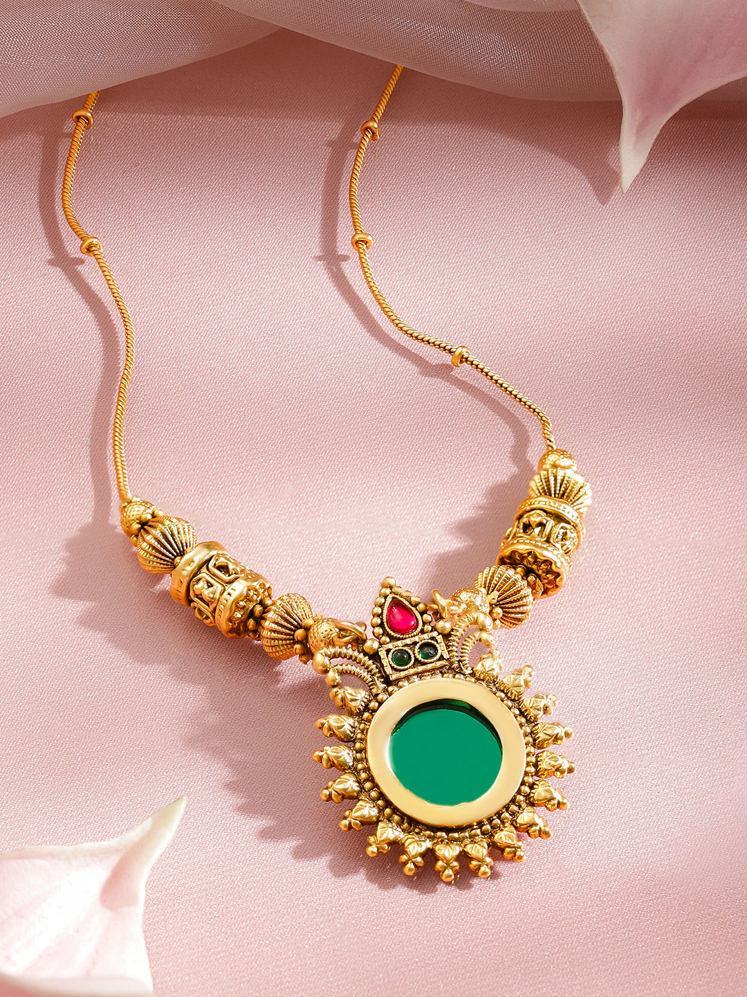 Minimal Charm Green & Pink Golden Necklace フリーサイズ
