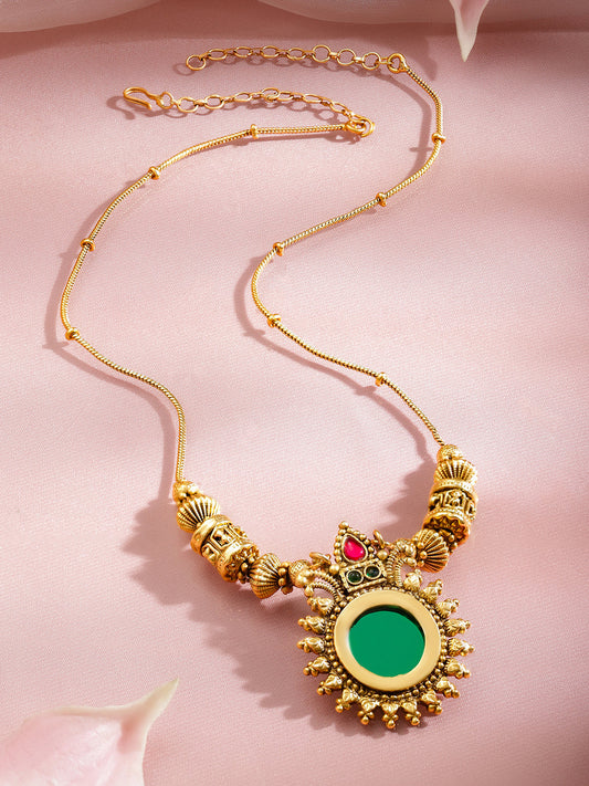 Minimal Charm Green & Pink Golden Necklace フリーサイズ