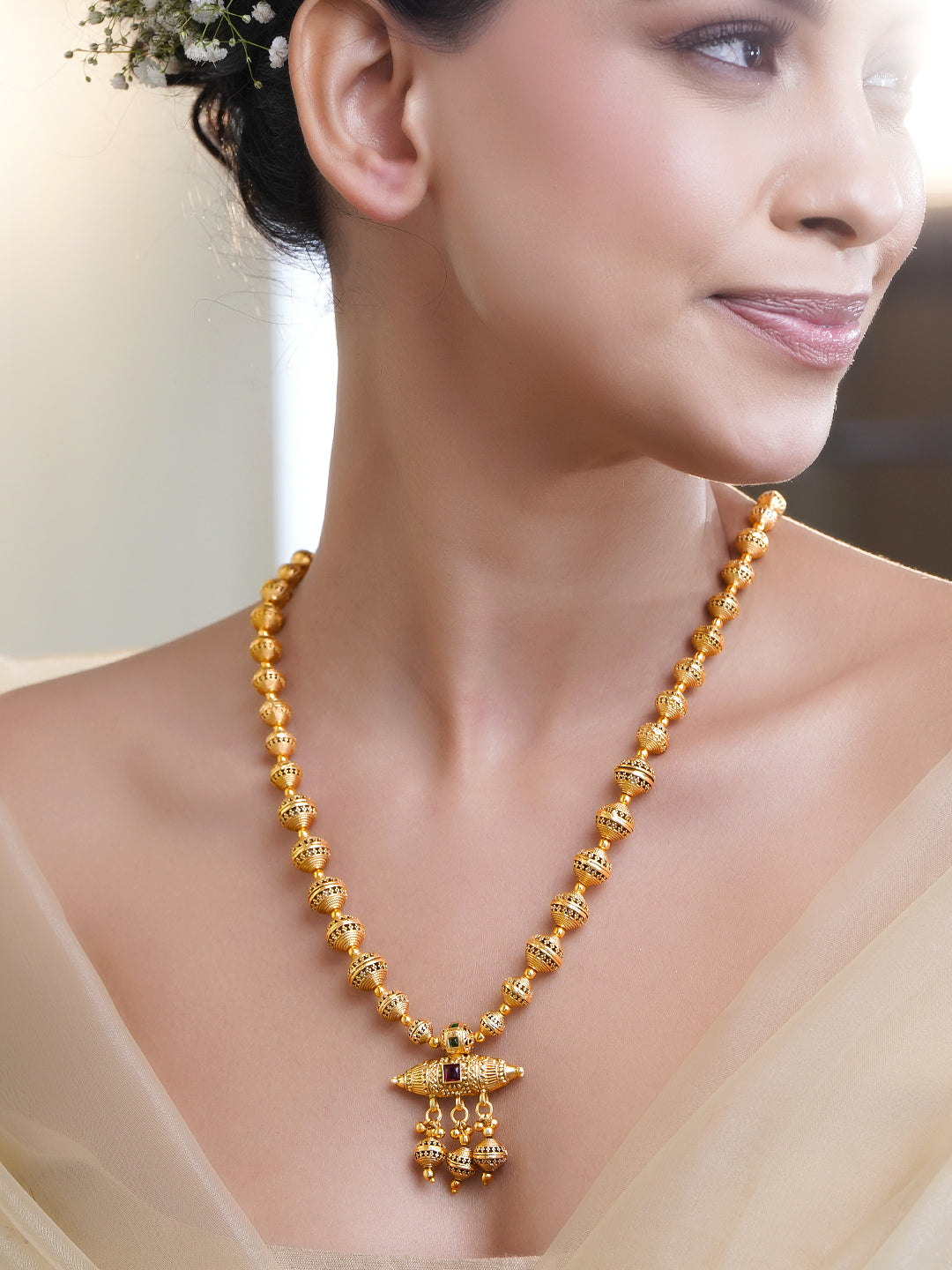 Rubans Women 18K Gold Plated Brass Beaded Necklace フリーサイズ