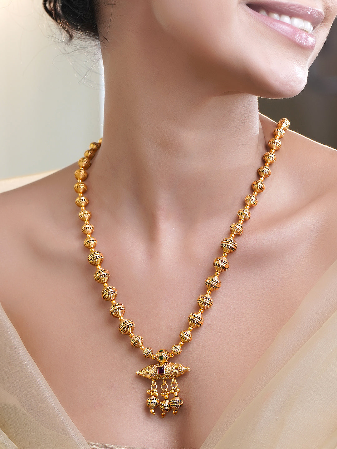 Rubans Women 18K Gold Plated Brass Beaded Necklace フリーサイズ