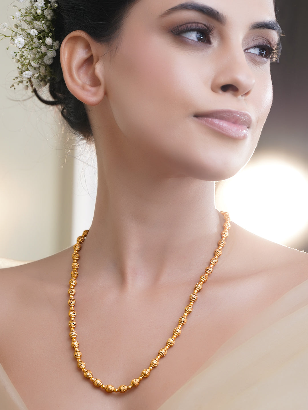 Traditional Gold Beaded Long Necklace フリーサイズ