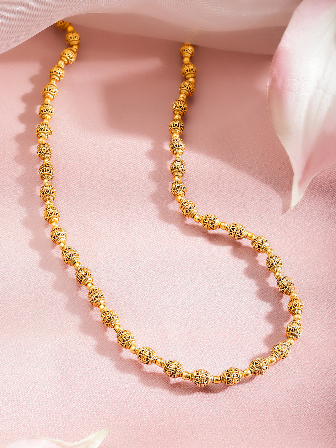 Traditional Gold Beaded Long Necklace フリーサイズ