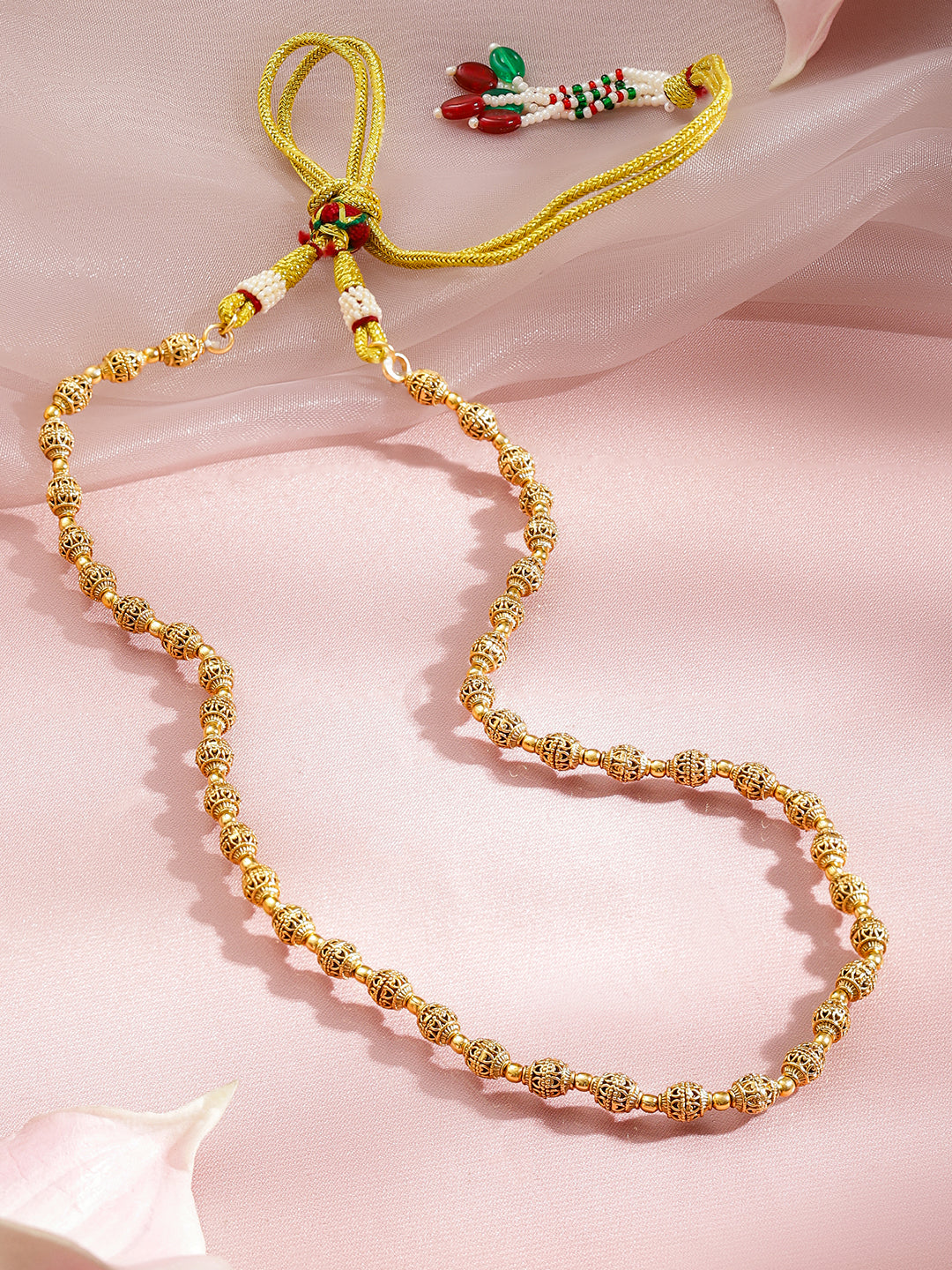 Traditional Gold Beaded Long Necklace フリーサイズ