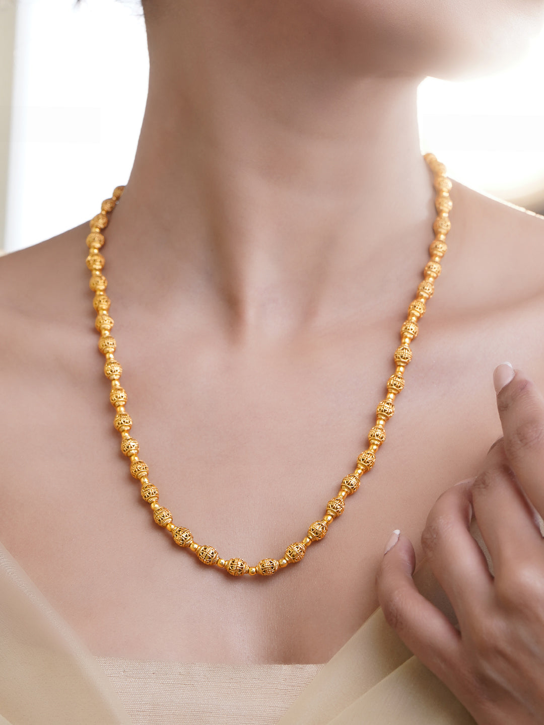 Traditional Gold Beaded Long Necklace フリーサイズ