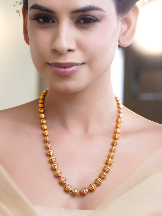 Rubans 18K Gold Plated Brass Golden Beaded Necklace フリーサイズ