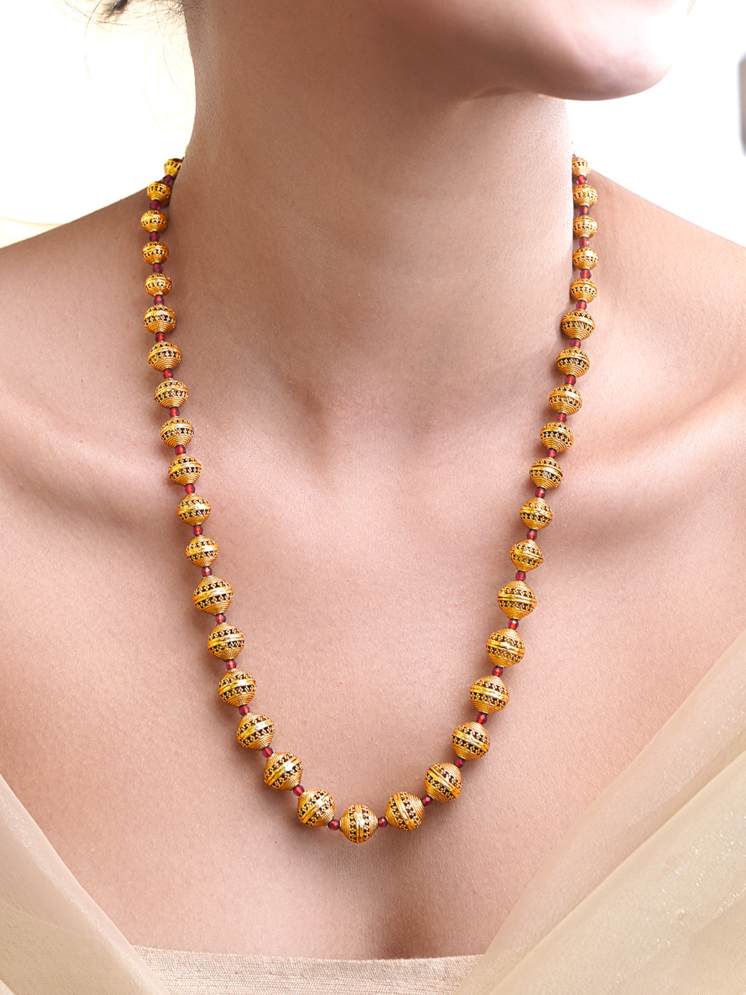 Rubans 18K Gold Plated Brass Golden Beaded Necklace フリーサイズ