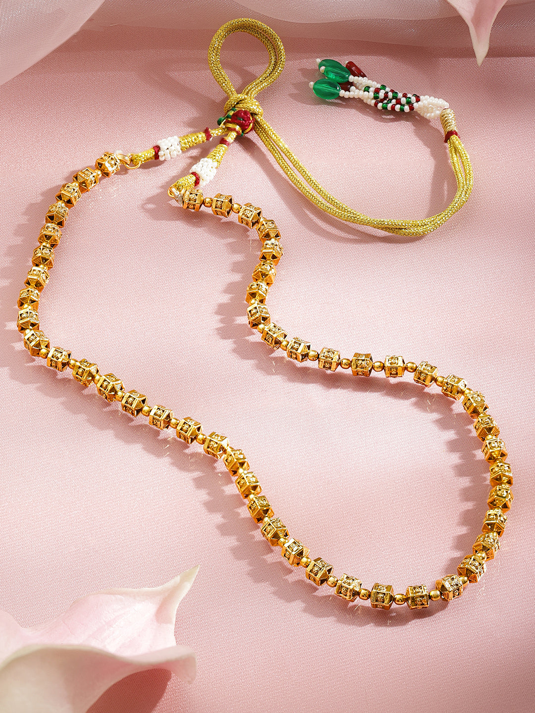 Festive Shine Gold Beaded Necklace フリーサイズ