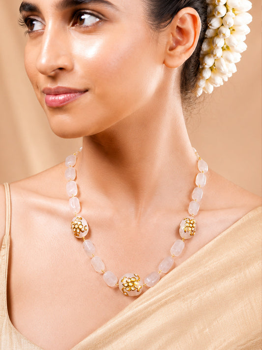 【Rubans】 Crystal Floral Moonstone Inspired Statement Beaded Necklace｜クリスタル フローラル ムーンストーン風 ステートメント ビーズネックレス