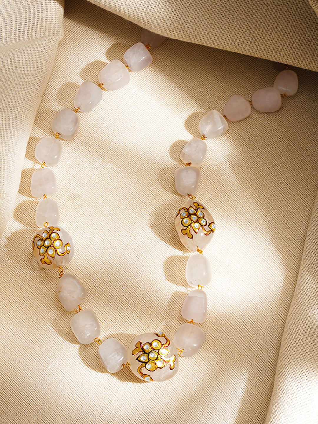 【Rubans】 Crystal Floral Moonstone Inspired Statement Beaded Necklace｜クリスタル フローラル ムーンストーン風 ステートメント ビーズネックレス