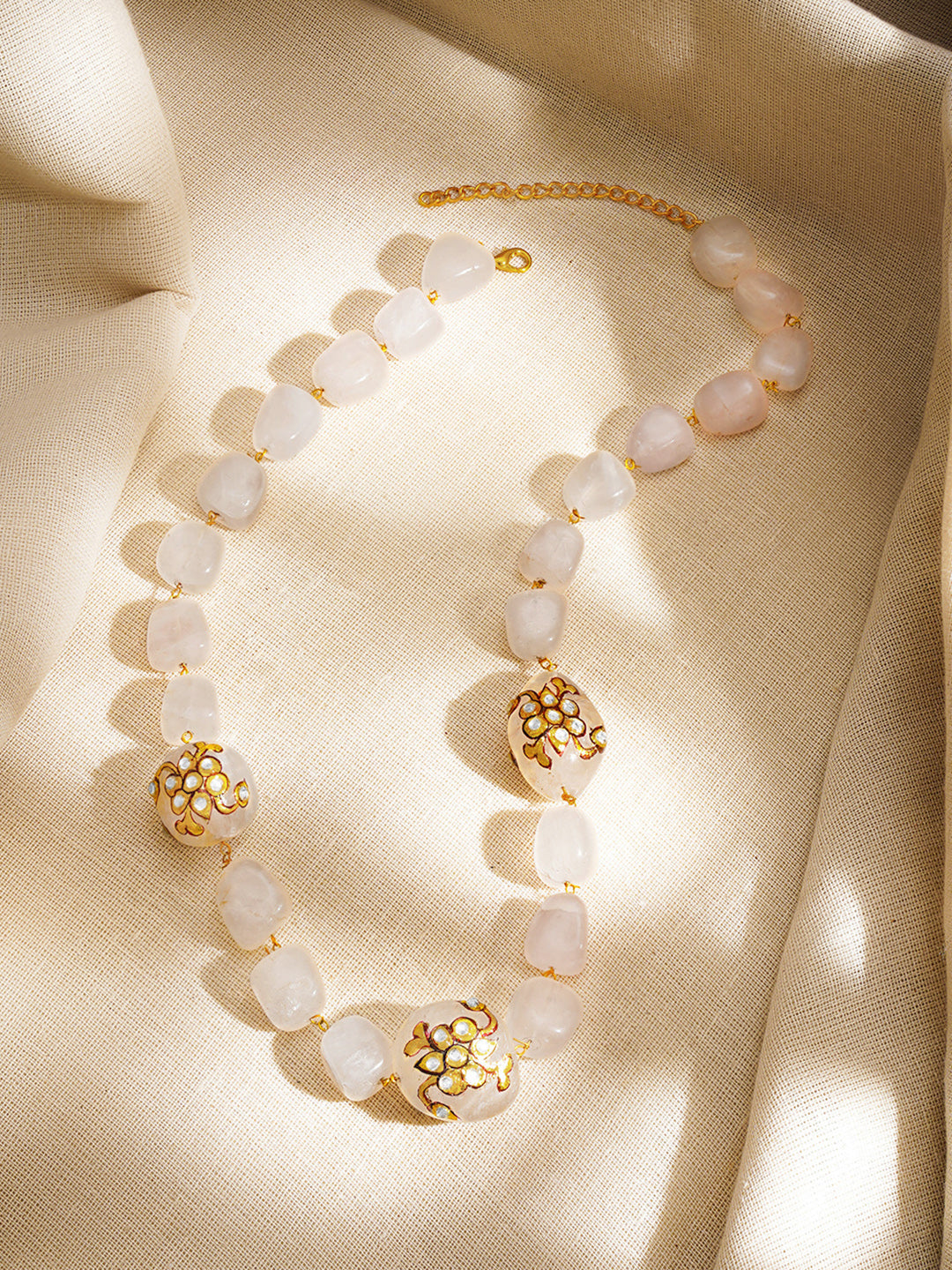 【Rubans】 Crystal Floral Moonstone Inspired Statement Beaded Necklace｜クリスタル フローラル ムーンストーン風 ステートメント ビーズネックレス