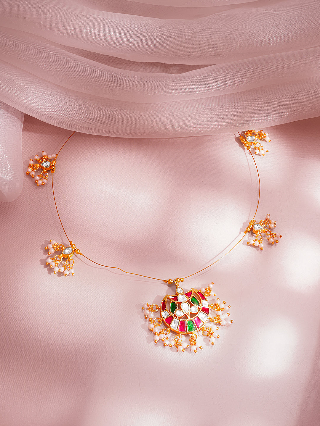 Gold Kundan Meenakari Pendant Necklace フリーサイズ