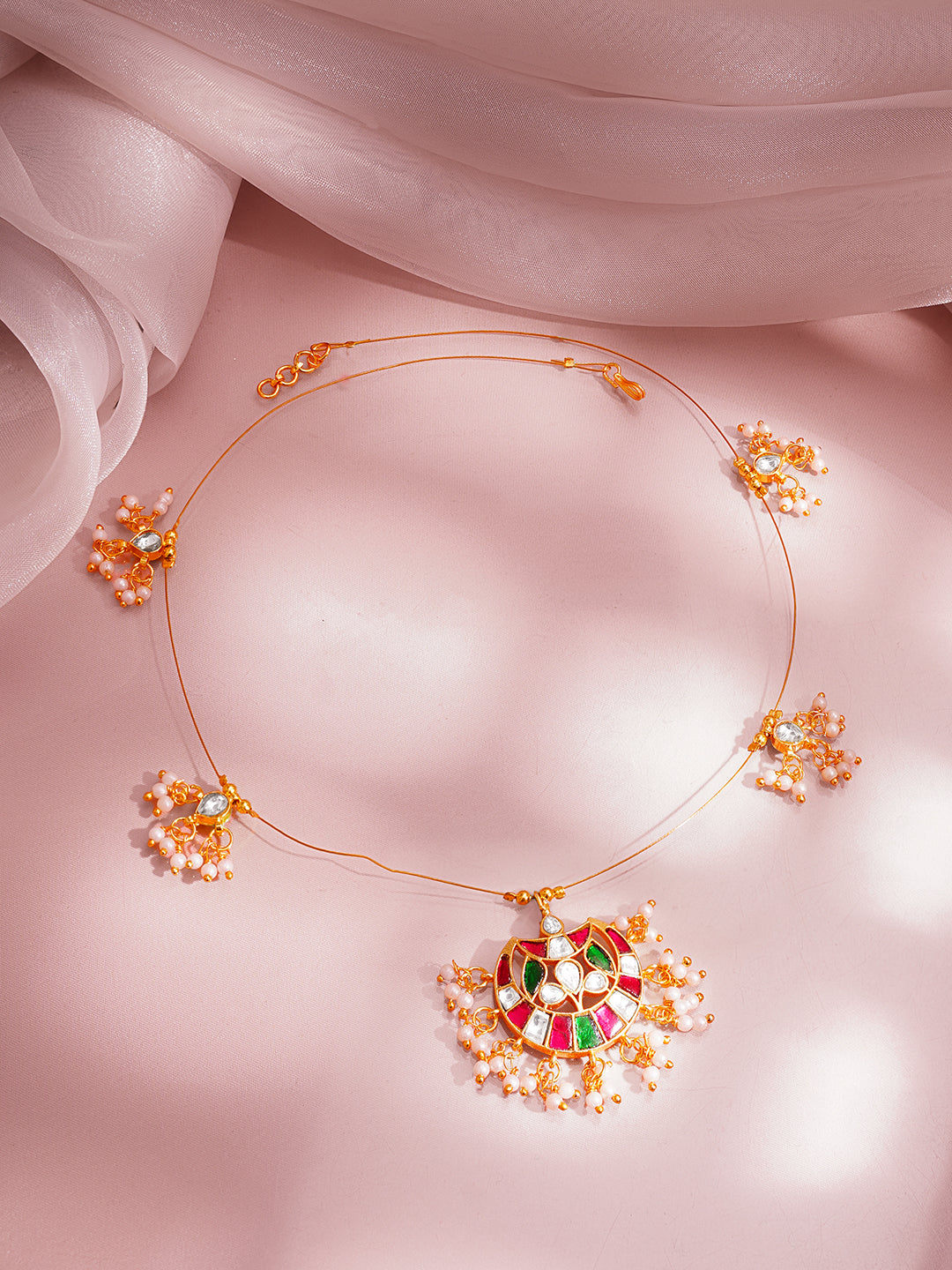 Gold Kundan Meenakari Pendant Necklace フリーサイズ