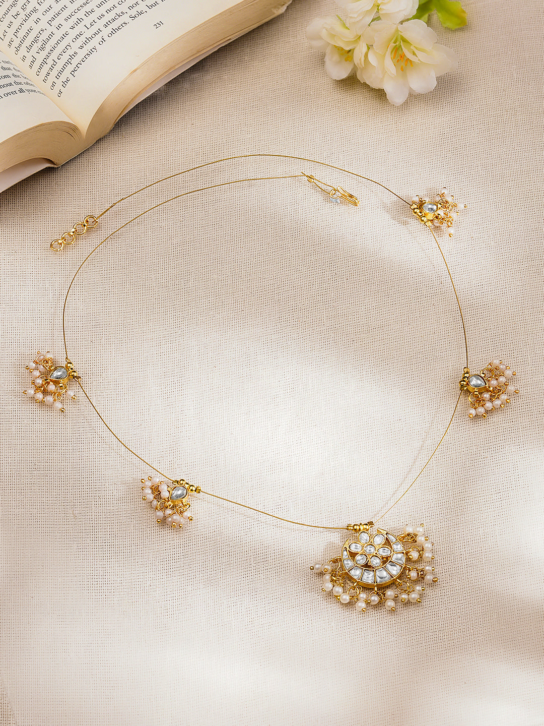 Floral Kundan Pearl Cluster Necklace Set フリーサイズ
