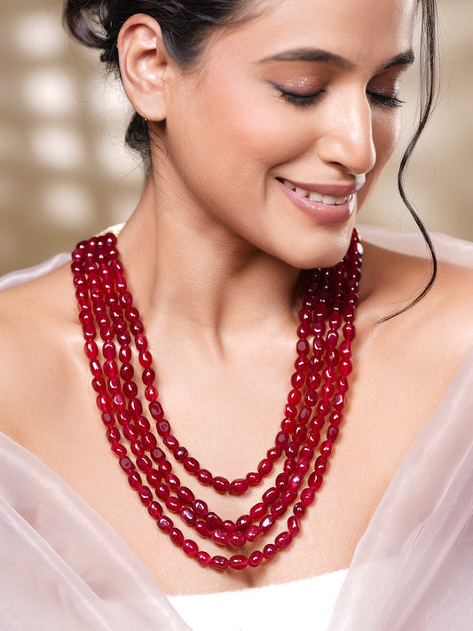 Multi Layer Ruby Semi Precious Bead Necklace フリーサイズ