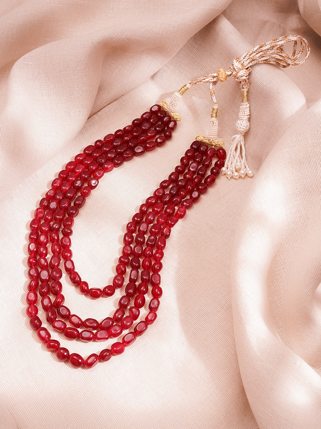 Multi Layer Ruby Semi Precious Bead Necklace フリーサイズ