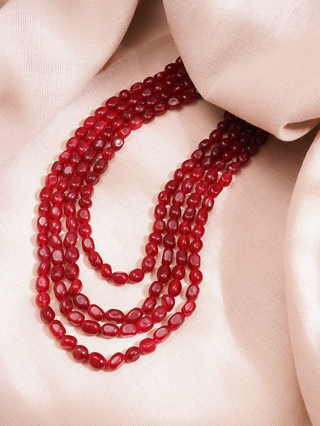 Multi Layer Ruby Semi Precious Bead Necklace フリーサイズ
