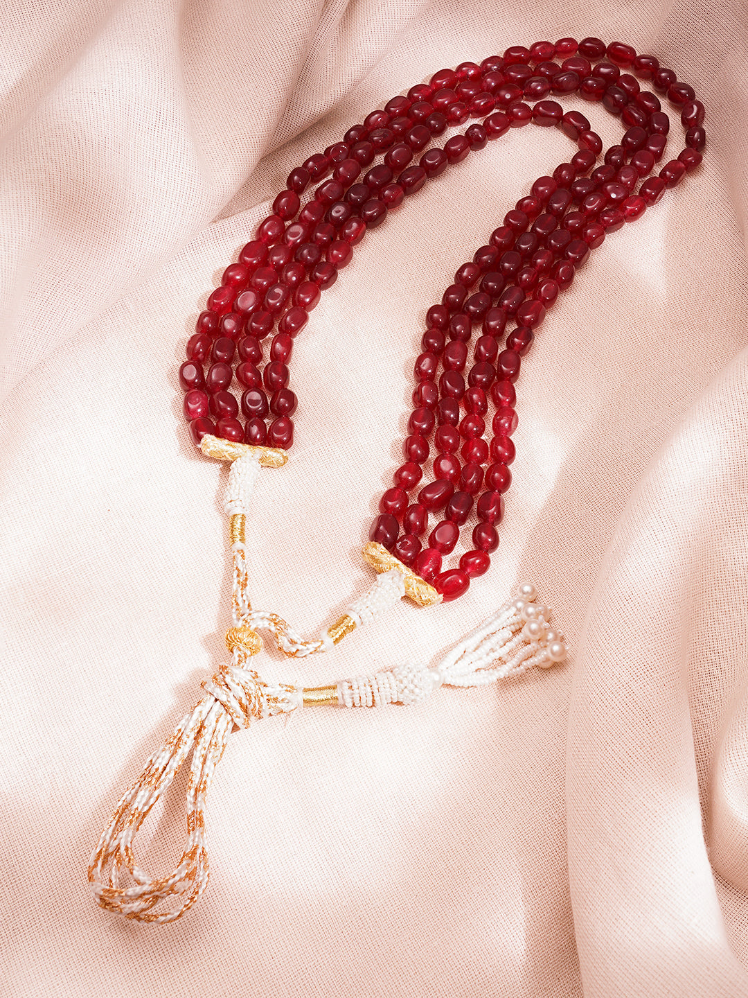Multi Layer Ruby Semi Precious Bead Necklace フリーサイズ