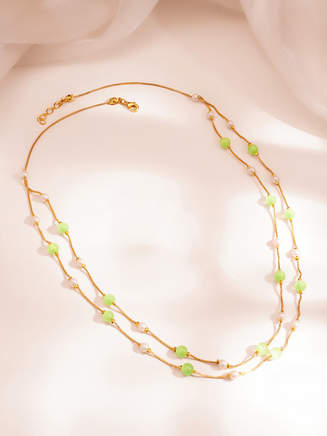 Minimal Pastel Beaded Gold Layer Chain フリーサイズ