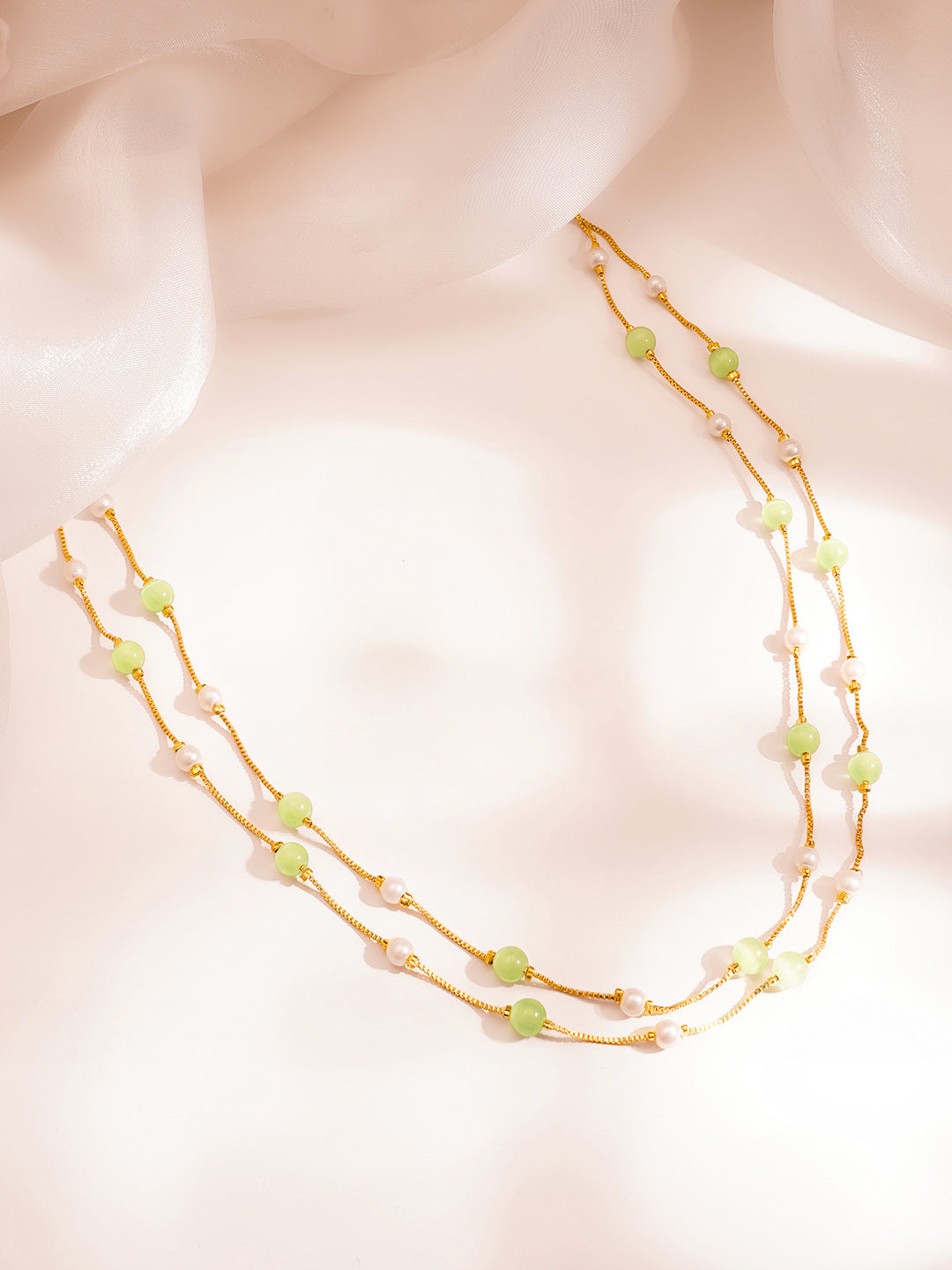 Minimal Pastel Beaded Gold Layer Chain フリーサイズ