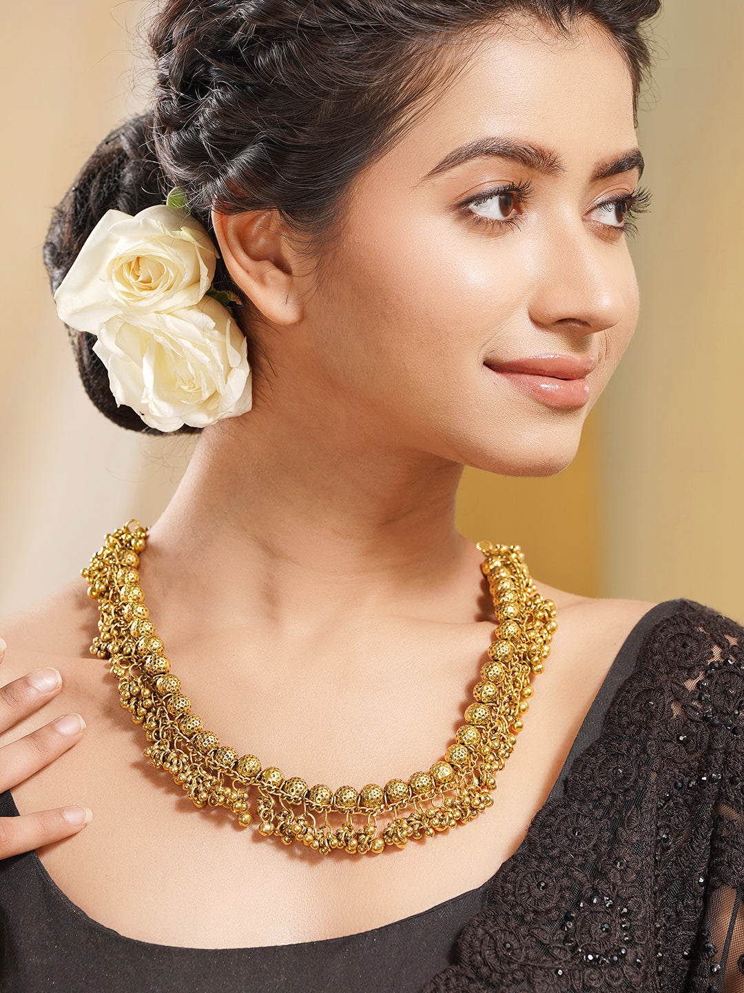 Traditional Gold Cluster Necklace Set フリーサイズ