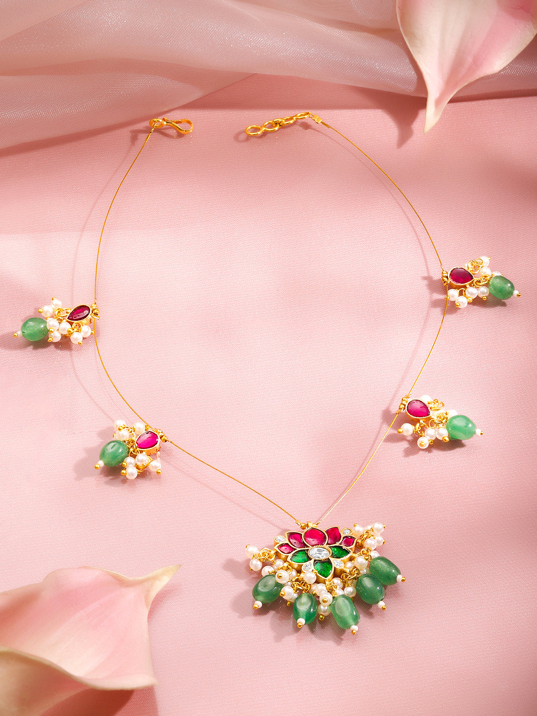 Soft Festive Lotus Kundan Statement Necklace フリーサイズ