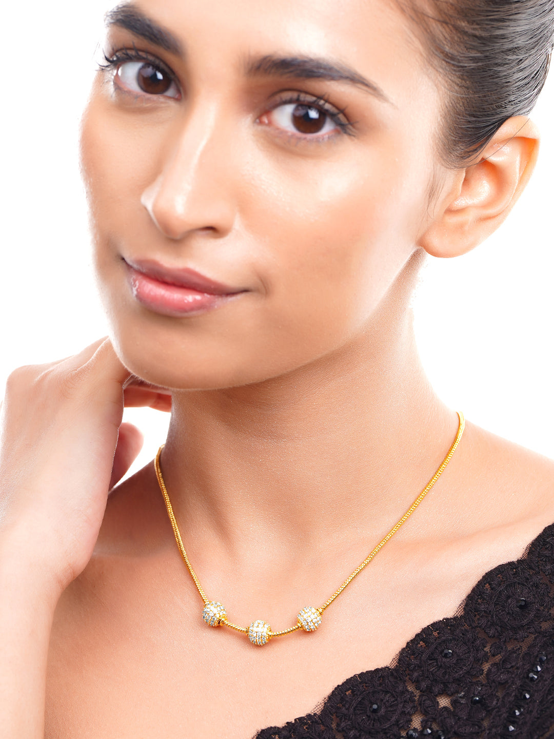 【Rubans】 Gold Plated Cubic Zirconia Crystal Beaded Necklace Chain｜ゴールドメッキ キュービックジルコニア クリスタルビーズ ネックレスチェーン