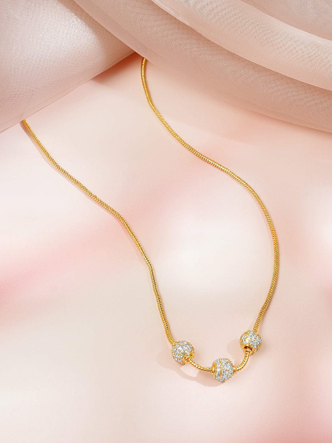 【Rubans】 Gold Plated Cubic Zirconia Crystal Beaded Necklace Chain｜ゴールドメッキ キュービックジルコニア クリスタルビーズ ネックレスチェーン