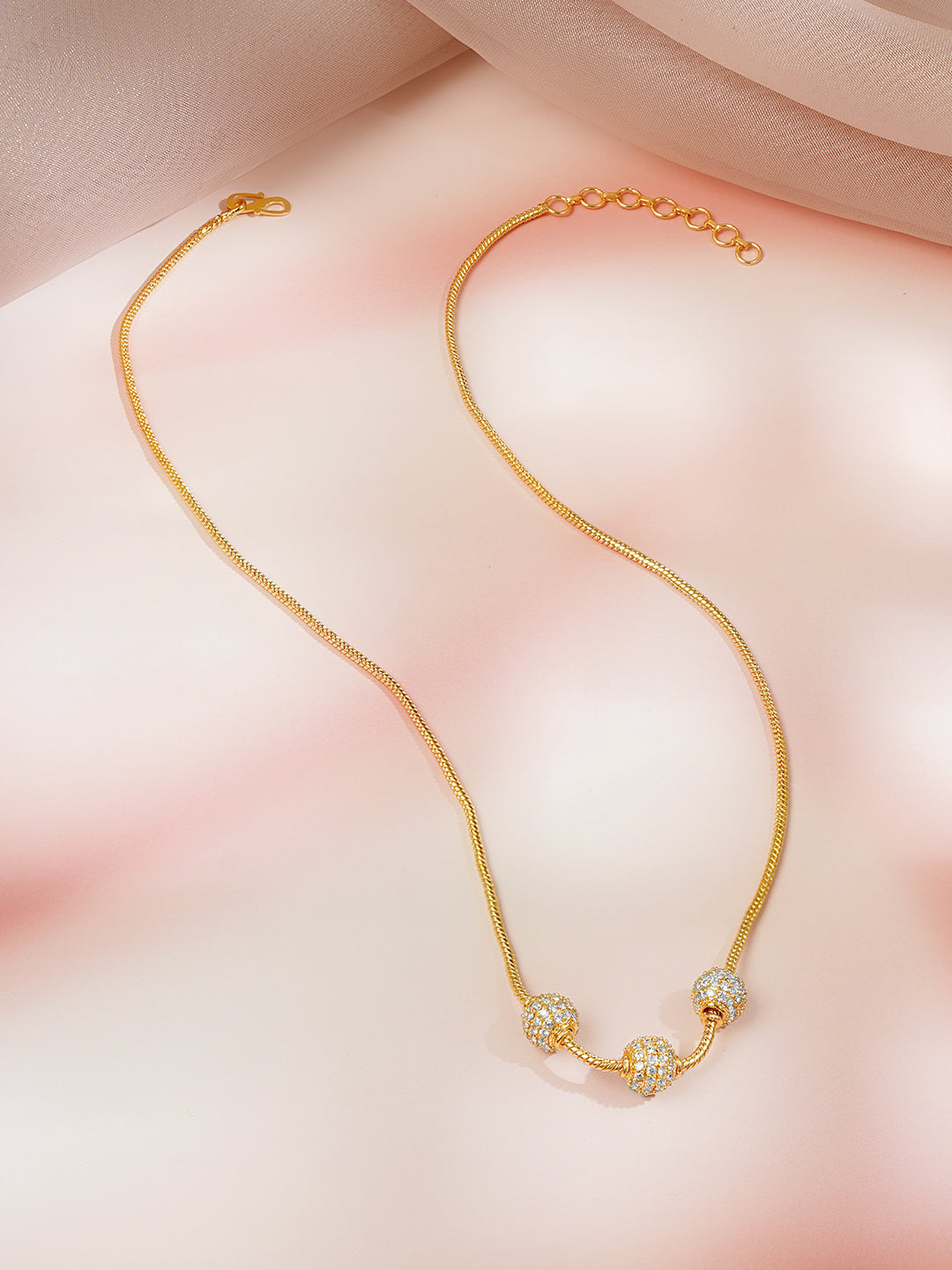 【Rubans】 Gold Plated Cubic Zirconia Crystal Beaded Necklace Chain｜ゴールドメッキ キュービックジルコニア クリスタルビーズ ネックレスチェーン