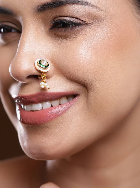 Royal Polki Kundan Green Nosepin フリーサイズ