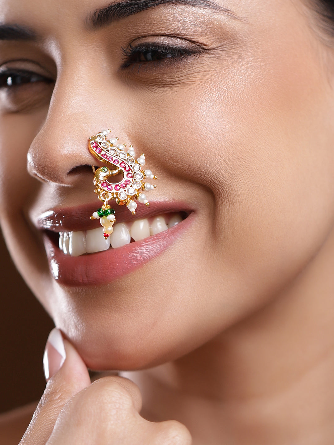 Pink & Green Artful Nose Pin フリーサイズ