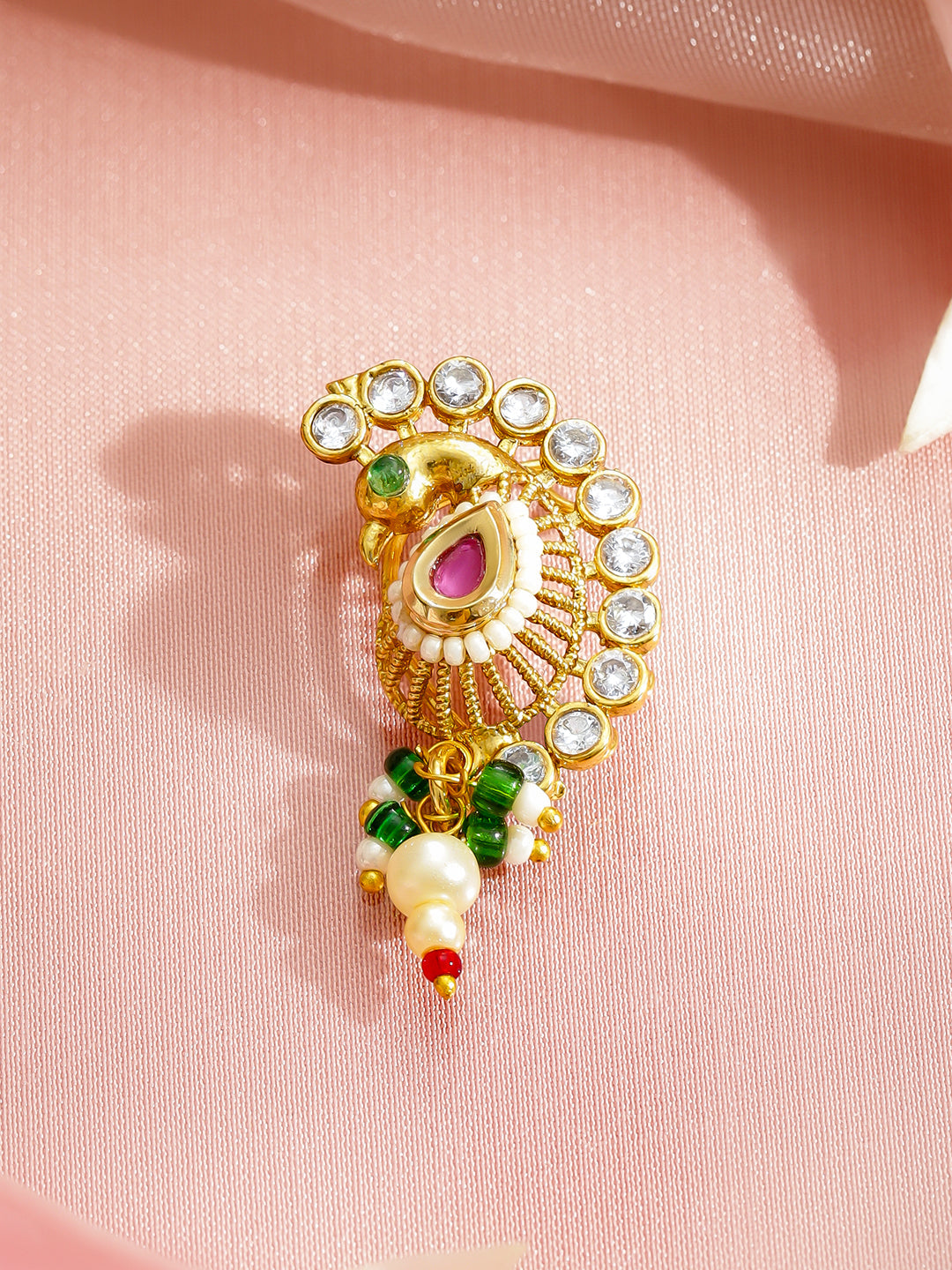 Rubans 22K Gold-Plated Kundan Studded Stud Nosepin フリーサイズ