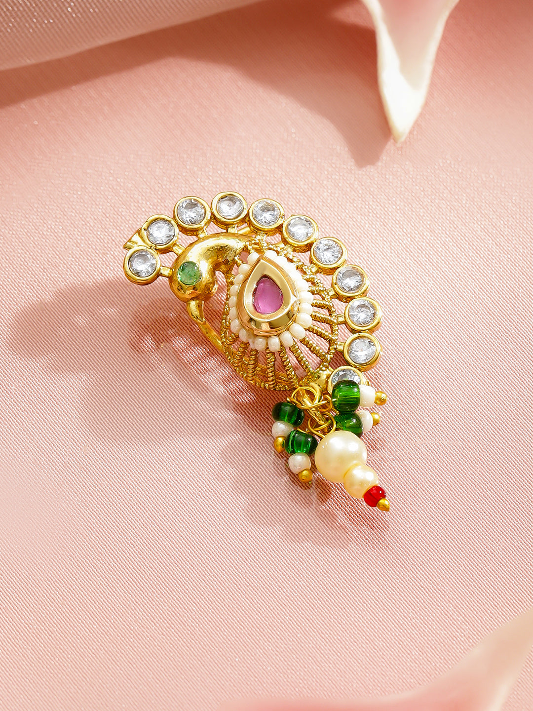 Rubans 22K Gold-Plated Kundan Studded Stud Nosepin フリーサイズ