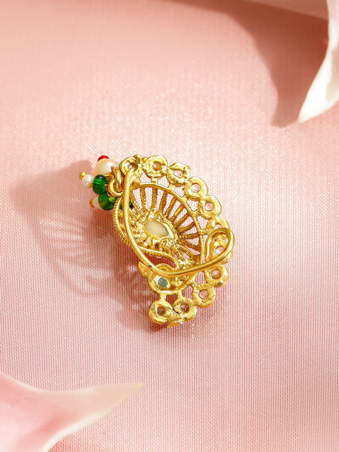 Rubans 22K Gold-Plated Kundan Studded Stud Nosepin フリーサイズ