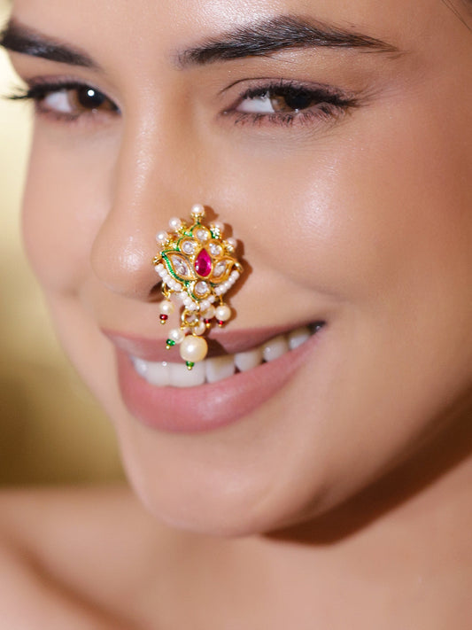 Vivid Hues Kundan Nose Pin フリーサイズ