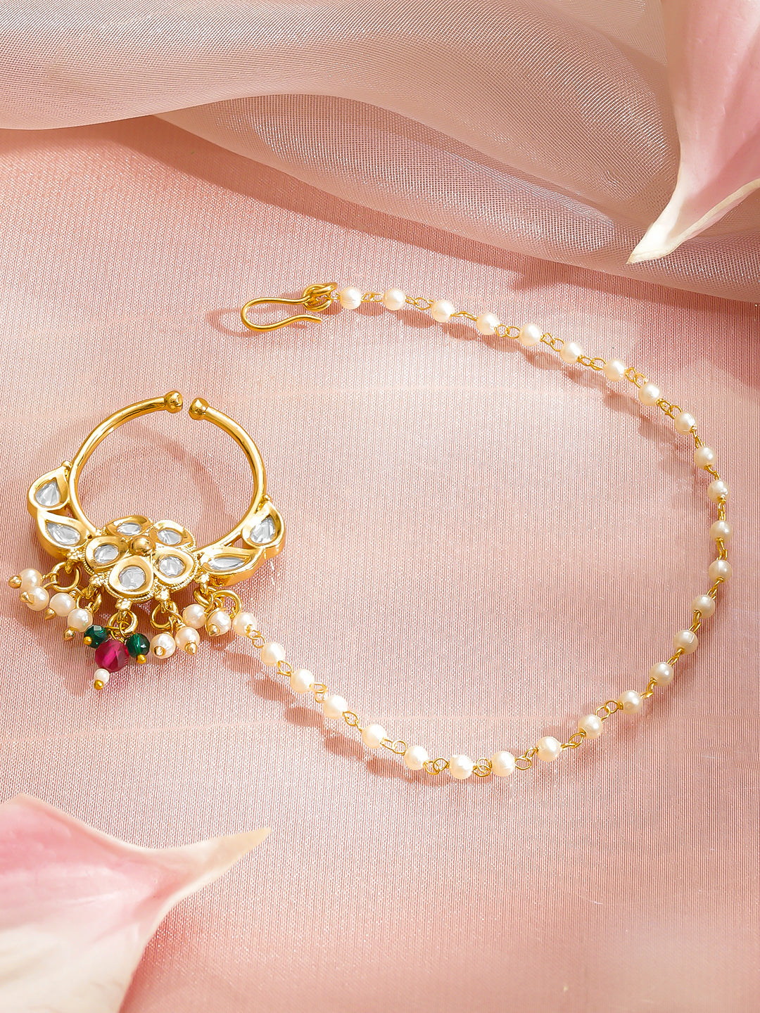 Bridal Edit Pearl Green Pink Nose Pin フリーサイズ