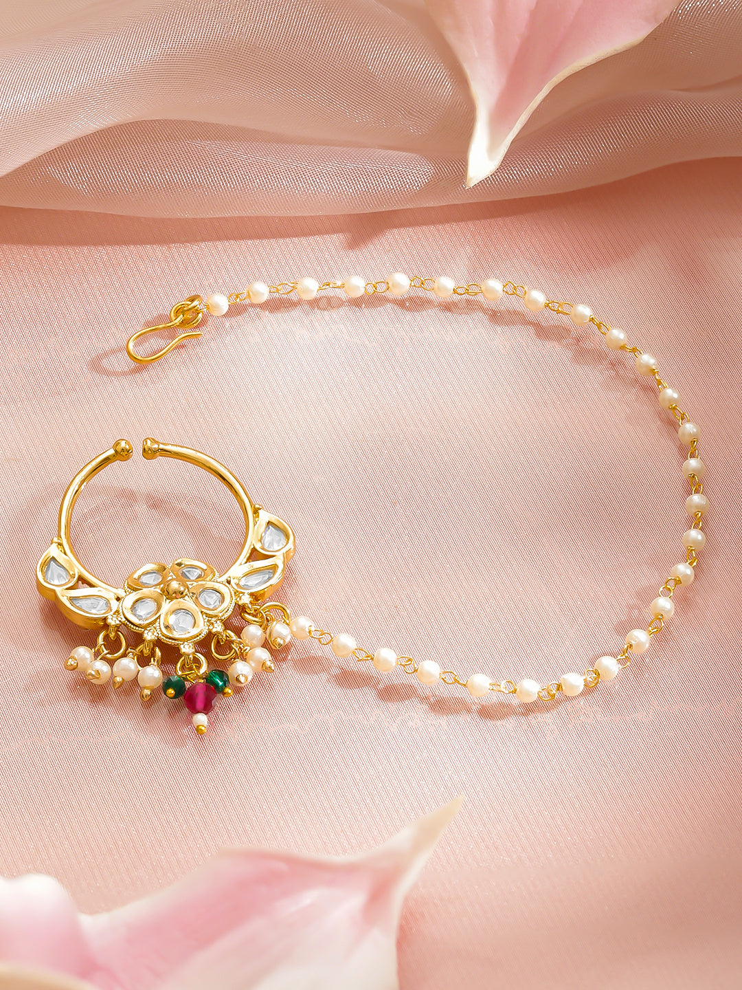 Bridal Edit Pearl Green Pink Nose Pin フリーサイズ