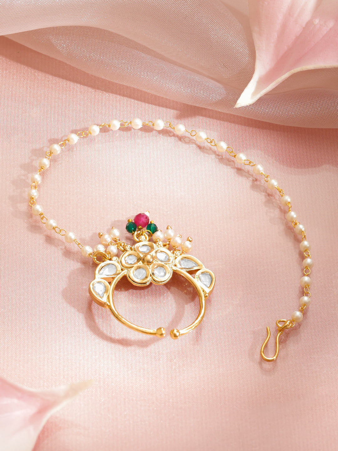 Bridal Edit Pearl Green Pink Nose Pin フリーサイズ