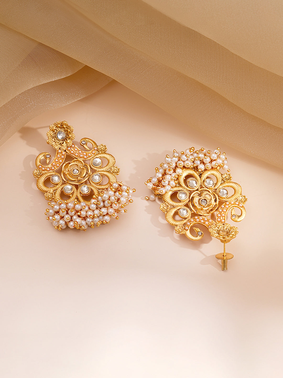 Pearl beaded Kundan Long Necklace Set Gold