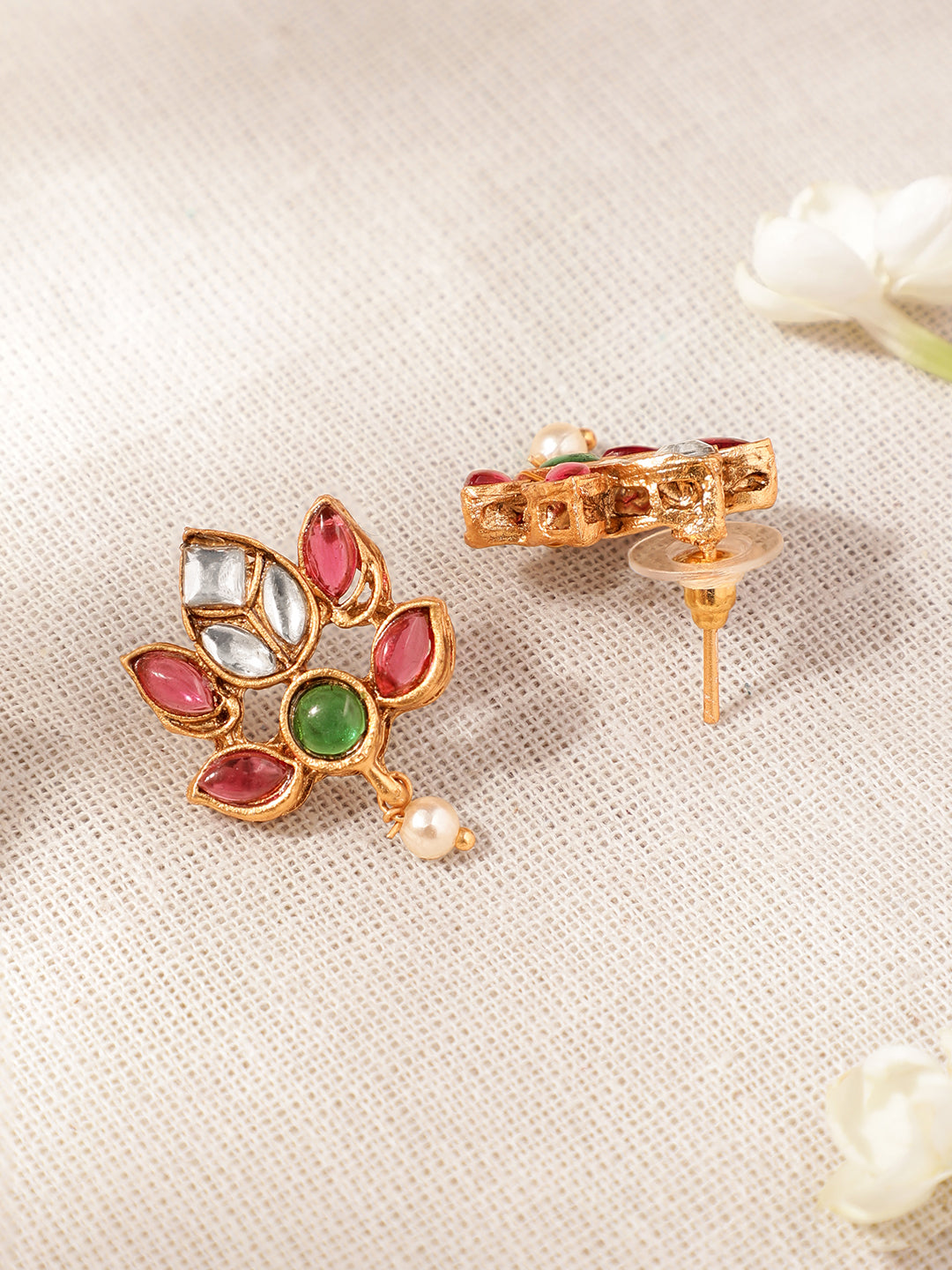 Luminous Red Green Pendant Set Kundan Multicolor