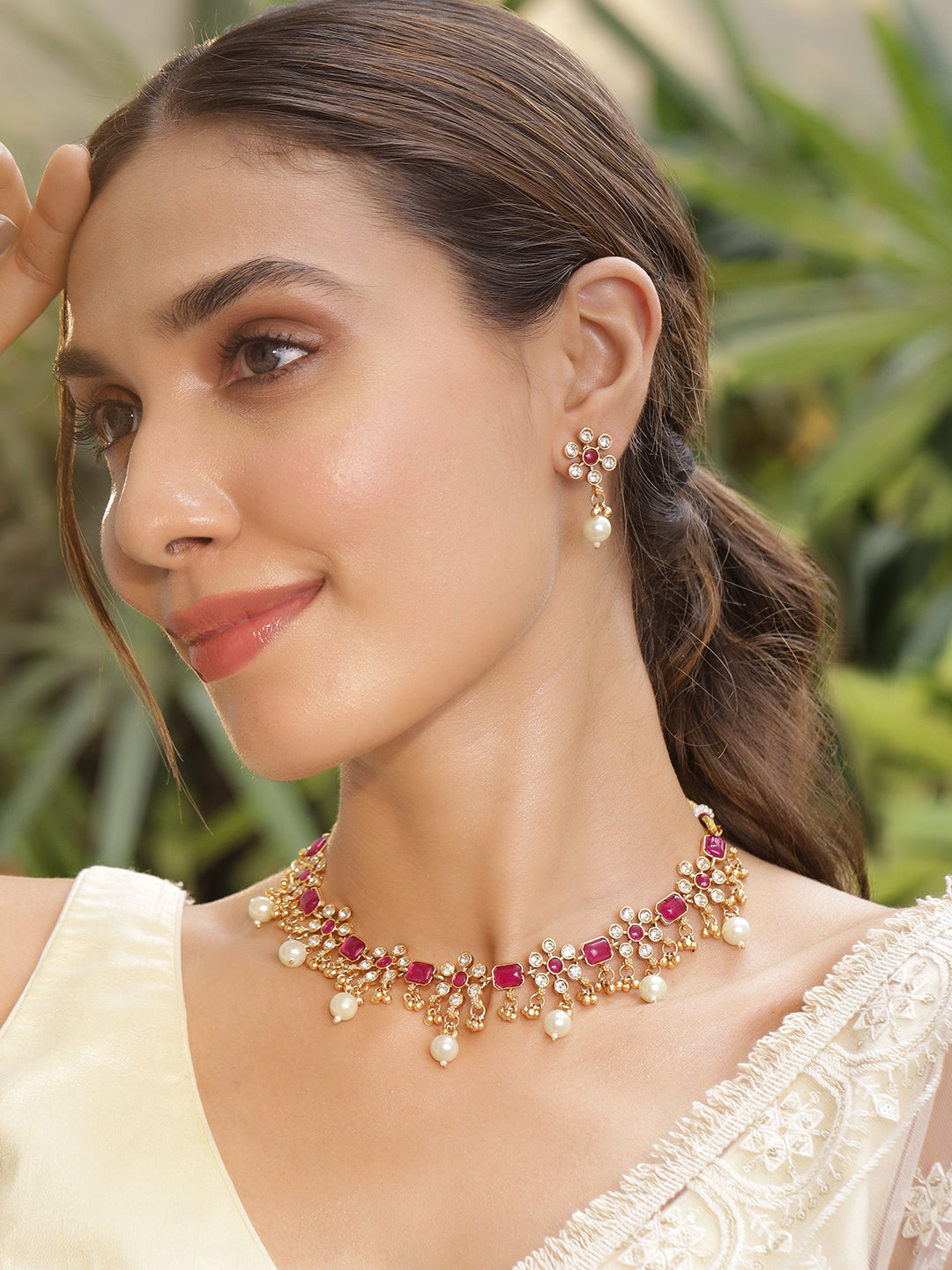 Vibrant Pink Floral Necklace Set フリーサイズ