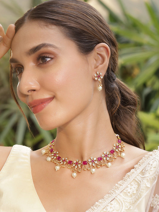 Vibrant Pink Floral Necklace Set フリーサイズ